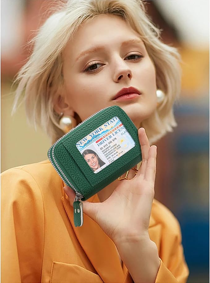 RNIEGA Credit Card Holder Wallet RFID Blocking Leather Small Wallet for Women Double Zipper Wallet with ID Window - Image 2