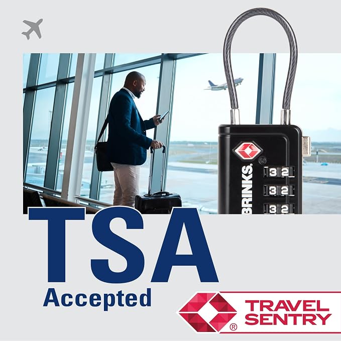 Brinks TSA Accepted Indicator Luggage Lock, Black - Resettable 3-Dial Combination, 1.5 inch Long Cable Shackle, New More Secure TSA008 Key, 4 Pack - Image 8