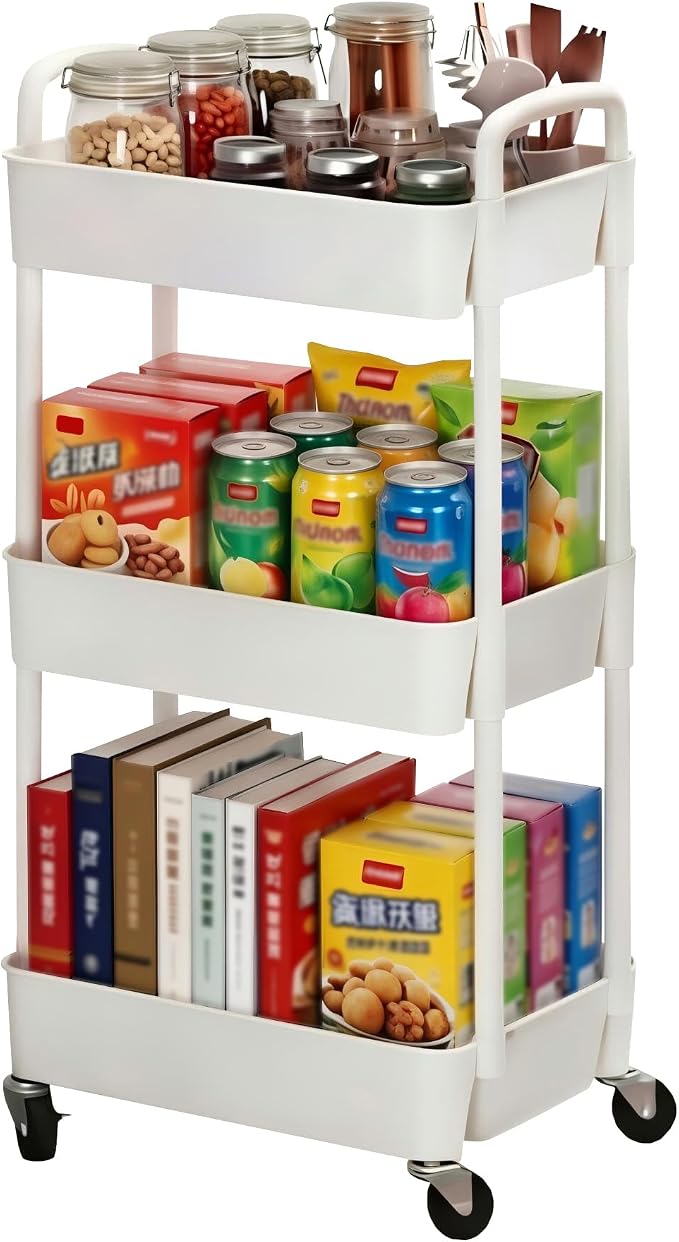 Sywhitta 3-Tier Plastic Rolling Utility Cart with Wheels for Storage,White | Multi-Functional Storage Trolley, for Office, Living Room, Kitchen, Bathroom,Movable Organizer,Space-Saving,Easy to assemble by haseverythingyouneed