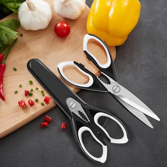 2 Pack Sharp Kitchen Scissors Set with Magnetic Holder, White | Stainless Steel Blade, Ergonomic Non-Slip Handle, Heavy Duty, Food/Meat Scissors for Home, Kitchen and Picnic, All Purpose - Image 7