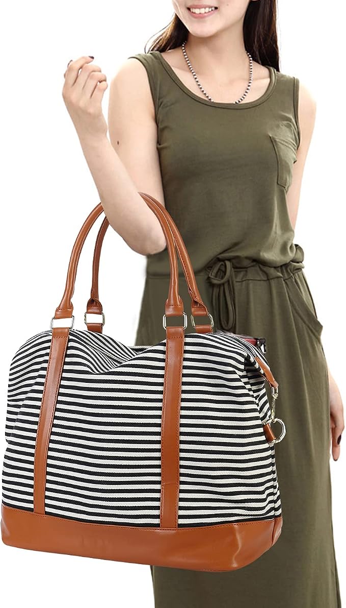 Bluboon Travel Tote Bags with Zipper Ladies Canvas Bag Weekender Overnight Bag for Women Carry on Duffel Bag Trolley Sleeve - Image 2