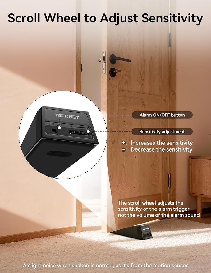 TECKNET Door Stop Alarm, Door Stopper with 130dB Security Alarm, Rechargeable Door Wedge Stop Siren with Non-Slip Silicone Base Suitable for Door Bottom, Portable Anti-Theft for Home/Hotel/Apartment - Image 4