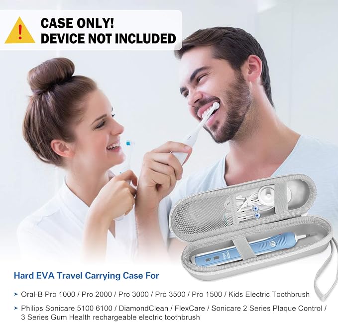 ProCase Toothbrush Travel Case for Oral-B & Sonicare -Silver | Fits Oral-B Pro/IO Series & Sonicare, Hard EVA Cover, Storage Bag Holder with Mesh Pocket - Image 3