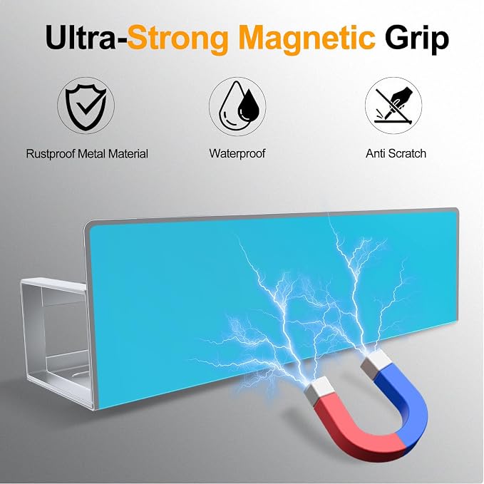 Magnetic Spice Rack for Refrigerator, 4 Pack Metal Magnetic Shelf Organizer for Fridge Side, Strong Spice Storage Rack for Kitchen, Gray - Image 2