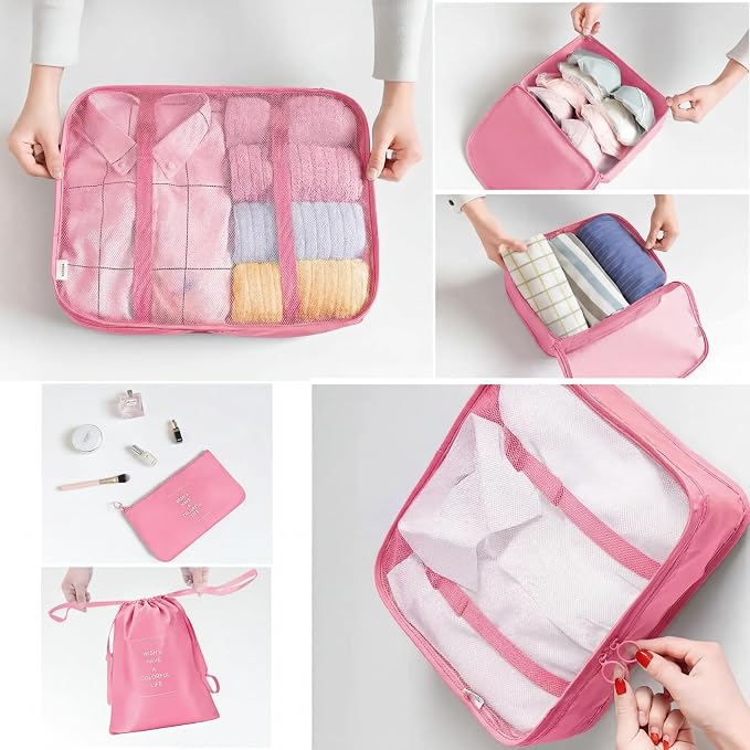 LANSKLBD 6/8 Set Packing Cubes for Suitcases Travel Luggage Packing Organizers,Travel Accessories Essentials Luggage Organizer with Shoe/Tioletry/Laundry Bag (Pink, 6 set) - Image 4