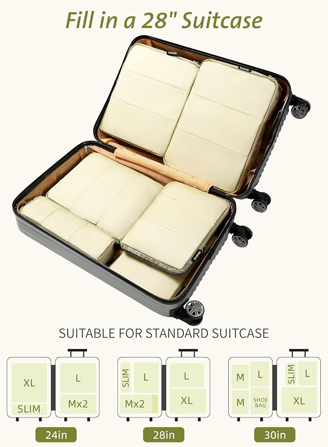 Bagail Ultralight Compression Cubes 7 Set - 3 Packing Cubes, 3 Organizers, and 1 Shoe Bag - Image 6