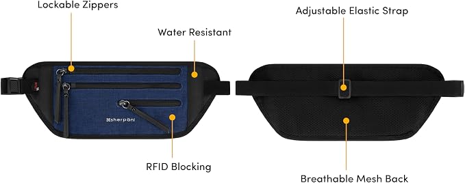 Sherpani Jett, Travel Money Belt, Secure Waist Bag, Slim Passport Holders, Blocking Hidden Wallet Belt Bag, Fanny Pack for Women, Travel Gift, RFID Protection (Indigo Lite) - Image 4