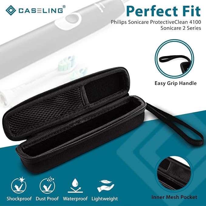 Toothbrush Case for Sonicare 5300 4100 5100 6100, Oral-B 1000, AquaSonic | Protective hardshell fits top electric toothbrushes. water-resistant storage pouch with charger mesh pocket, wrist strap. - Image 5