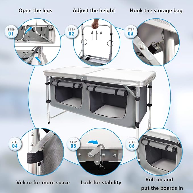 CampLand Outdoor Folding Table Aluminum Lightweight Height Adjustable with Storage Organizer for BBQ, Party, Camping - Image 5