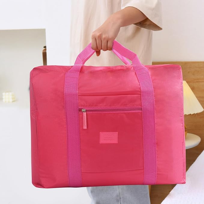 INVODA Travel Bag for Women Foldable Carry on Duffel Bag Waterproof Tote Weekender Luggage Bag (Red) - Image 3