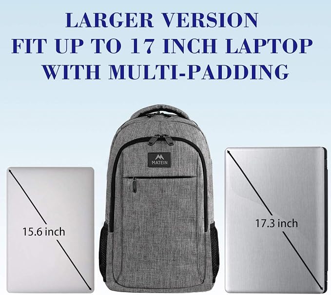 MATEIN Grey 17 Inch TSA Friendly Travel Laptop Backpack for Women and Men | Water Resistant, Flight Approved, Big Weekender Carry On Backpack, Luggage Sleeve, Business Meetings, College and Daily Use - Image 3