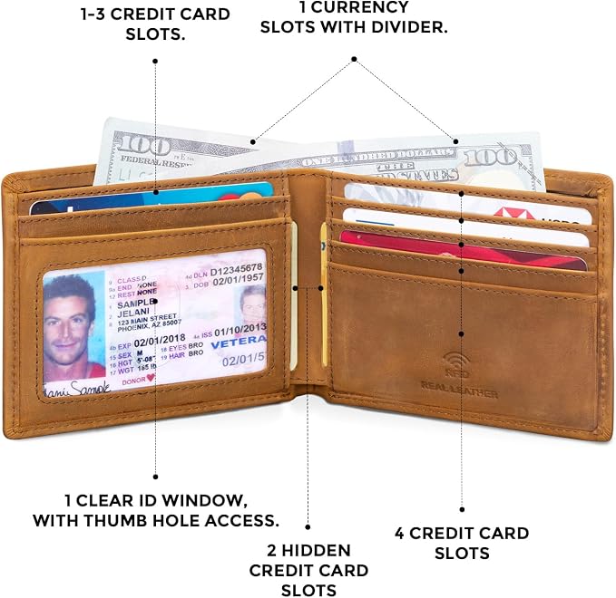 RUNBOX Wallet for Men|Slim Bifold Rfid Blocking Leather Wallet|Front Pocket | Genuine Leather,Handmade,8 Card Slots,ID Window,Money Pocket,Coin Pocket, Gift for Men,Minimalist Compact - Image 4