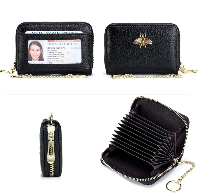 imeetu RFID Credit Card Holder, Small Card Wallet Women, Leather Card Case | Genuine Leather Women's Card & id Cases, Change Coin Purse with Zipper Keychain id Window, 20 Colors & 3 Styles, Daily, Gifts - Image 9