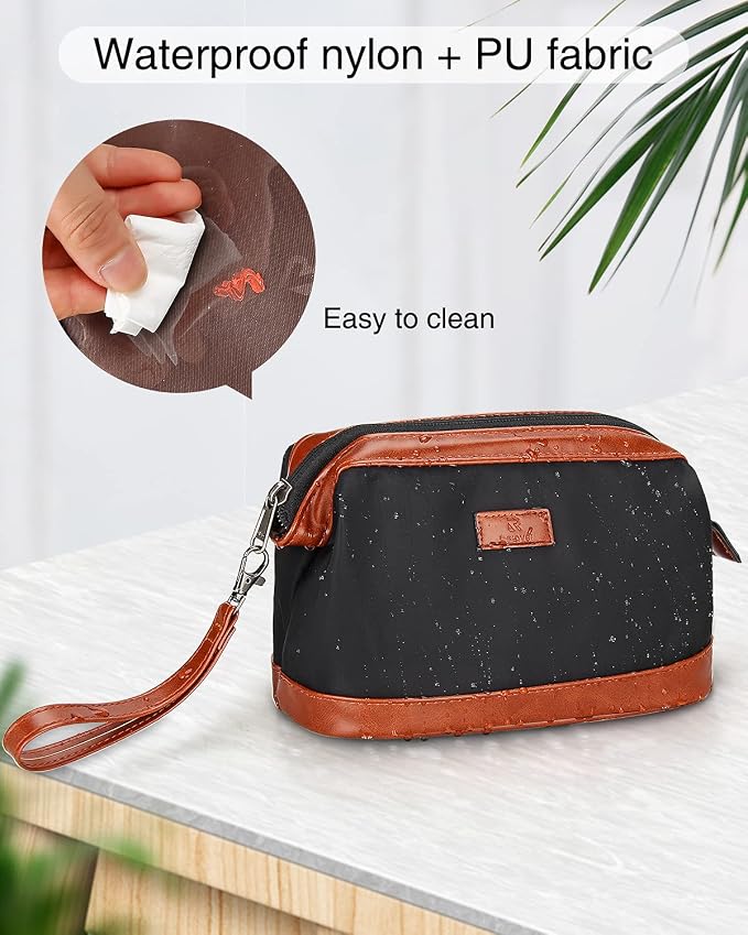 Relavel Travel Makeup Bag, Cosmetic Bag with Multiple Function | Zipper Pouch for Purse Large Capacity Toiletry Bag Portable Waterproof Travel Accessories Skincare Make Up Bag, Brown - Image 5