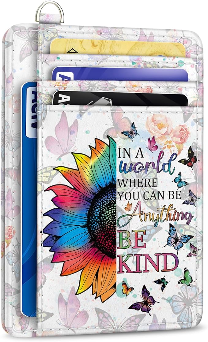 Yonlevres Be Kind Sunflower Credit Card Holder Slim RFID Wallet Women Small | Front Pocket, Handy, RFID Blocking, Woman Girls Ladies Gifts, D-ring for Keychain,Thin Mini Card Case, ID Window, PU Leather by Yonlevres