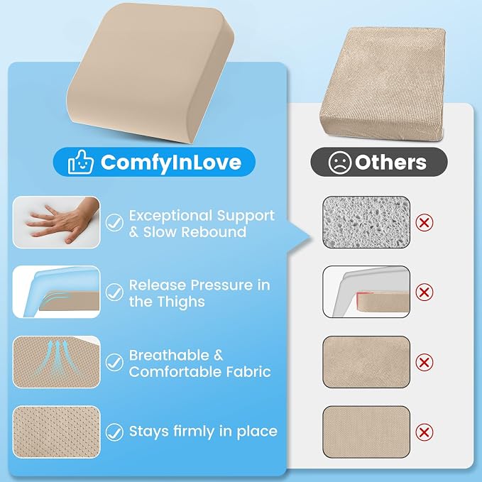 Wheelchair Seat Cushion for Pressure Relief, Cooling Gel Memory Foam Chair Cushion with Slope-Edge Design, Coccyx Support for Tailbone Pain, Non-Slip, for Wheelchairs, Office Chairs & Car Seats, Khaki - Image 4