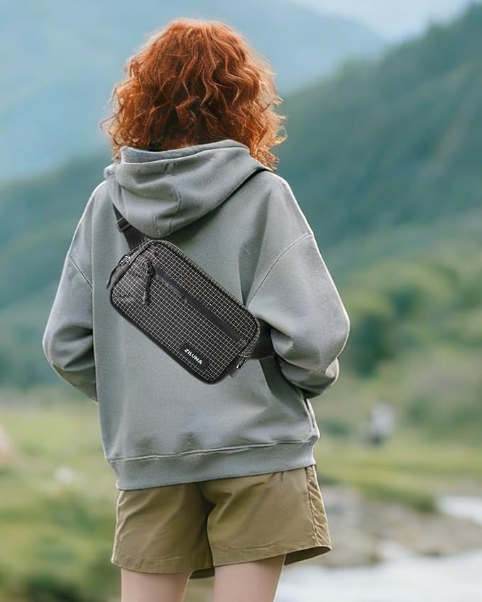 2L Sling Bag for Men & Women - Anti-Theft RFID Blocking Fanny Pack with Lockable Zippers, Water Resistant Lightweight Crossbody Bag for Travel Hiking Running Gym Walking Daily Use(Black Plaid) - Image 7