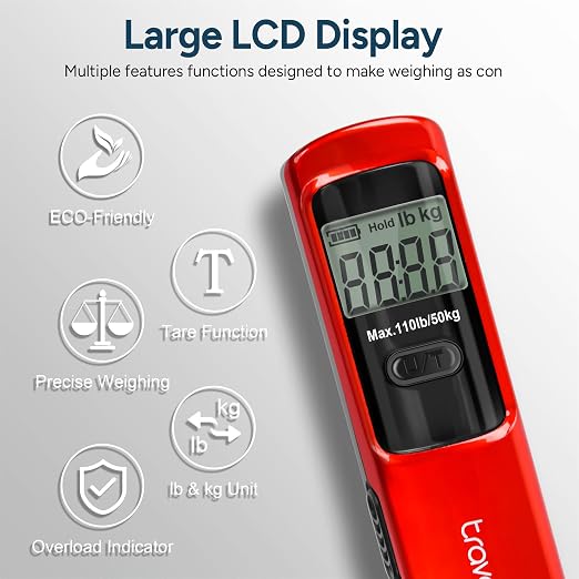 travel inspira Battery-Free Luggage Scale 110lb/50kg Digital Portable | Battery-free luggage scale, pump to power, 110lb/50kg, ±50g, lb/kg switch, tare, overload alert, travel essential - Image 9