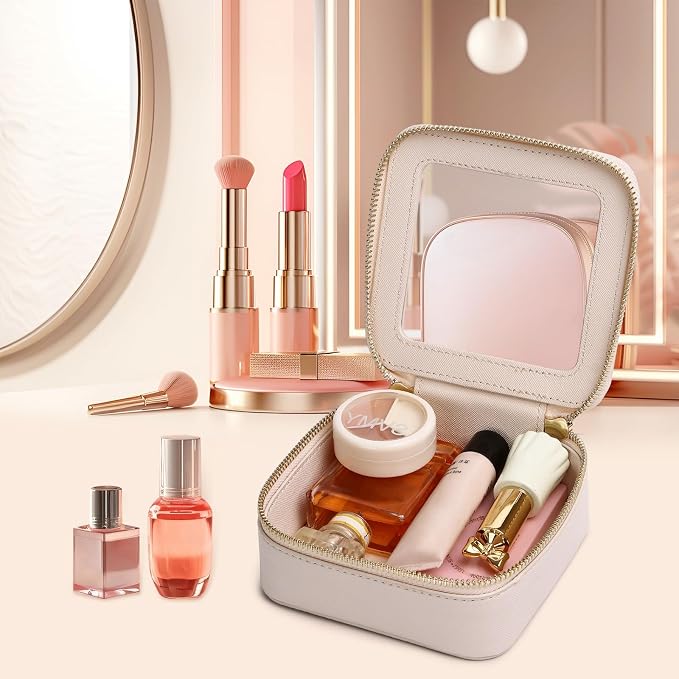 Pinkmik Small Makeup Bag Mini Clear Cosmetic Case, Beige, MINI | Toiletry Bag, Zipper Closure, Purse Organizer, Car Essentials - Image 4