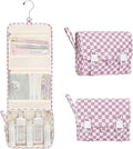 Relavel Small Hanging Toiletry Bag for Women, Portable Hanging Organizer | for Travel-Sized Dopp Kit, Makeup Accessories, Waterproof Toiletries Organizer with 3 Compartments for Outdoor - Plaid Purple by Relavel