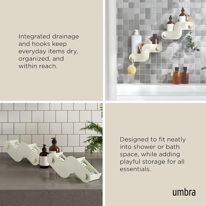 Umbra Nami Shower Caddy, Adhesive No Drill Bathroom, Set of 2, Ocean Sand | Waterproof construction, integrated drainage, rust-free, holds 6 lbs - Image 4