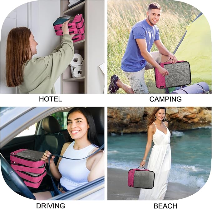 Packing Cubes for Travel Essentials,4 Set Packing Cubes for Suitcases,Lightweight Mesh Luggage Organizer Bag,Pink - Image 7