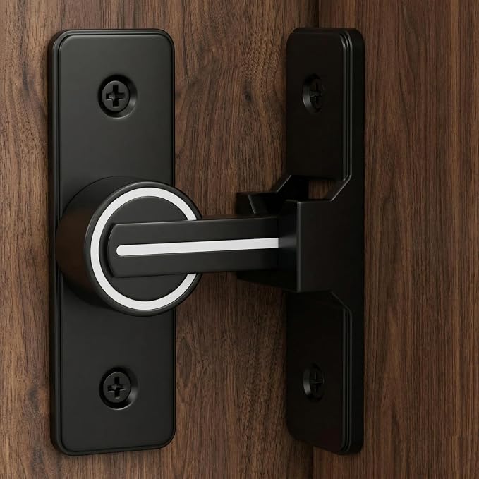 Barn Door Lock Latch – 90-Degree Barn Pet Baby Door Latch Slide Lock – Home Security Door Lock for Bathroom, Garage, Bedroom, Cabinet, Barn – Durable Zinc Alloy Security Door Lock (Black-Luminous) - Image 6