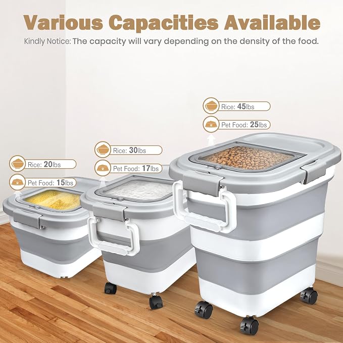 Rice Storage Container, Collapsible Airtight Food Storage Containers 6-20 Lbs, Rice Dispenser Bin with Cup and Scoop for Flour Cereal Pasta Grain, Cat Bird Pet Dog Food Storage Container - Image 2