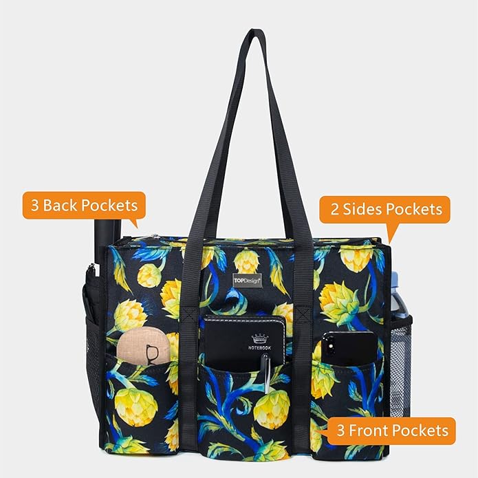 TOPDesign Utility Water Resistant Tote Bag with 13 Pockets, Top Zipper Closure & Thick Bottom Support, for Working Women - Image 3