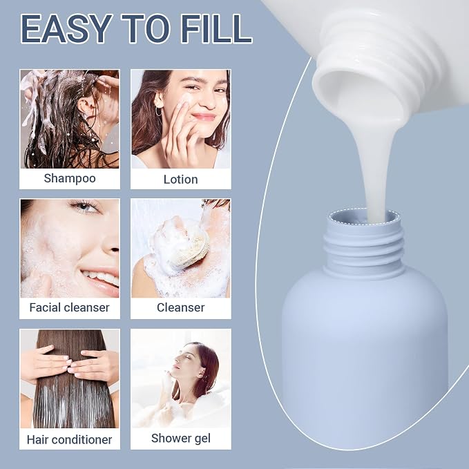 10oz Travel Shampoo Bottle, Empty Plastic Squeeze Bottles with Flip Cap, Lotion Container for Toiletries Travel Size Shampoo and Conditioner (3 PACK BLUE) - Image 4