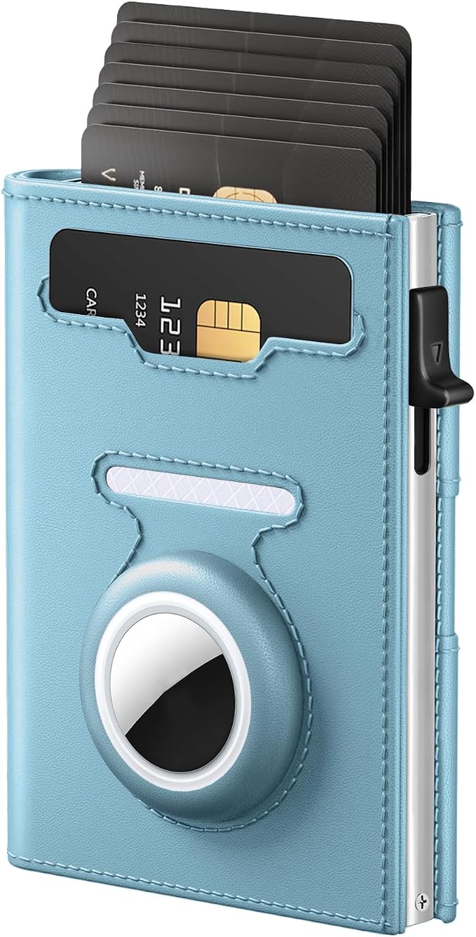 RFID Wallet for Women with AirTag Holder - Slim Small Trifold Wallets Anti-Theft Pop up Card Holder for Air Tag, Front Pocket, Minimalist, Premium Leather, Ultra Thin, ID Window, Cash Slot by vastscenery