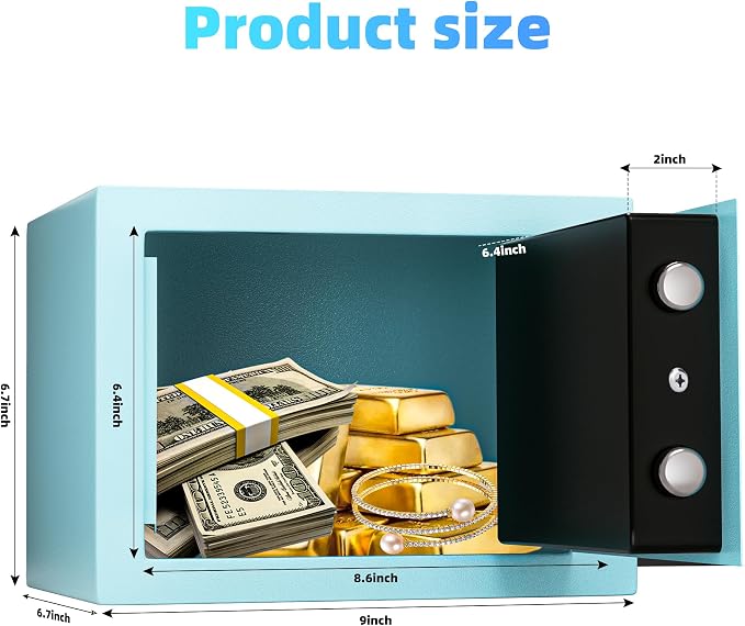 Digital Electronic Money Safe, Steel Security Lock Box with Keypad, Office Hotel Business Jewelry Gun Cash Safe, 0.23 Cubic Feet, 9.06" W x 6.69" D x 6.69" H（blue） - Image 5