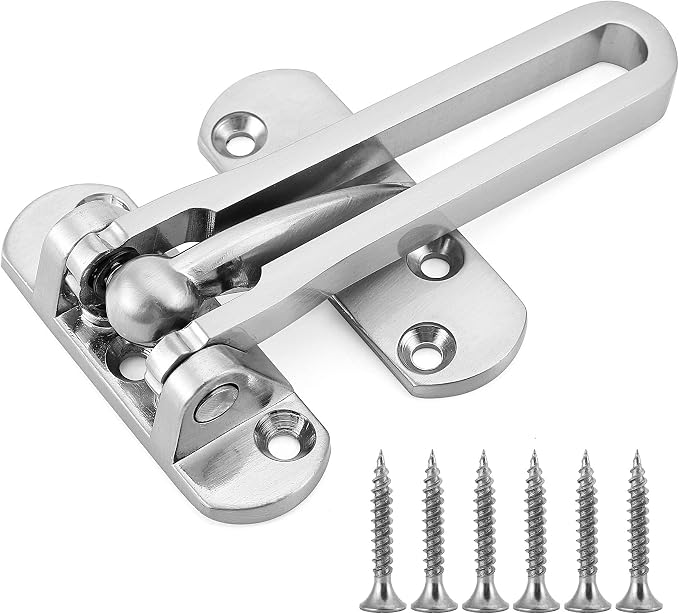 Door Lock Latch Swing Bar Door Guard Latch Home Hotel Lock Silver | SUS-304 Stainless Steel Door Chain Lock Gate Reinforcement Swing Latch for Hinged Swing-in Front & Inside Door Fence Security by Tidorlou