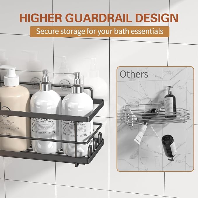 Youvip Shower Caddy, 3 Pack, Black | Large Capacity, No Drilling Adhesive, Rustproof Shelves, Soap Holder - Image 4