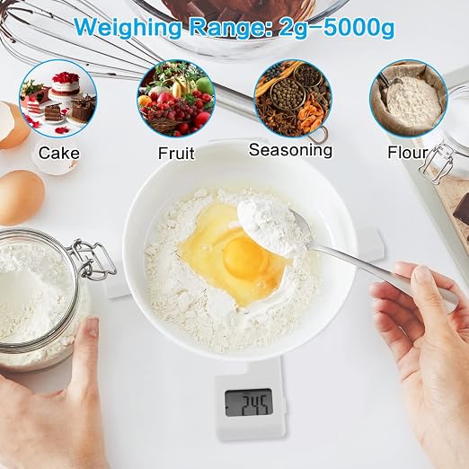 Compact Folding Digital Kitchen Scale, Highly Accurate Portable Food Scale with LCD Display, Auto Power Off and Tare Features, for Measuring Intake of Healthy Eating People (White) - Image 2