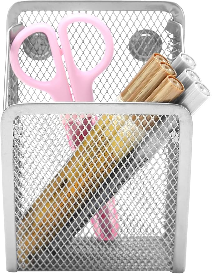 Magnetic Pencil Holder,Mesh Stainless Steel Pen Basket, Metal Writing Utensil Storage Organizer for Whiteboard,Blackboard,Kitchen, Locker, Home, or Office | Metal Writing Utensil Storage Organizer for Whiteboard,Blackboard,Kitchen, Locker, Home, or Office - Image 2