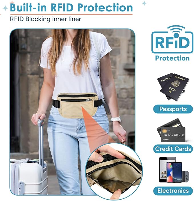 travel inspira RFID Blocking Hidden Money Belt | Dual Zipper Storage - Image 3