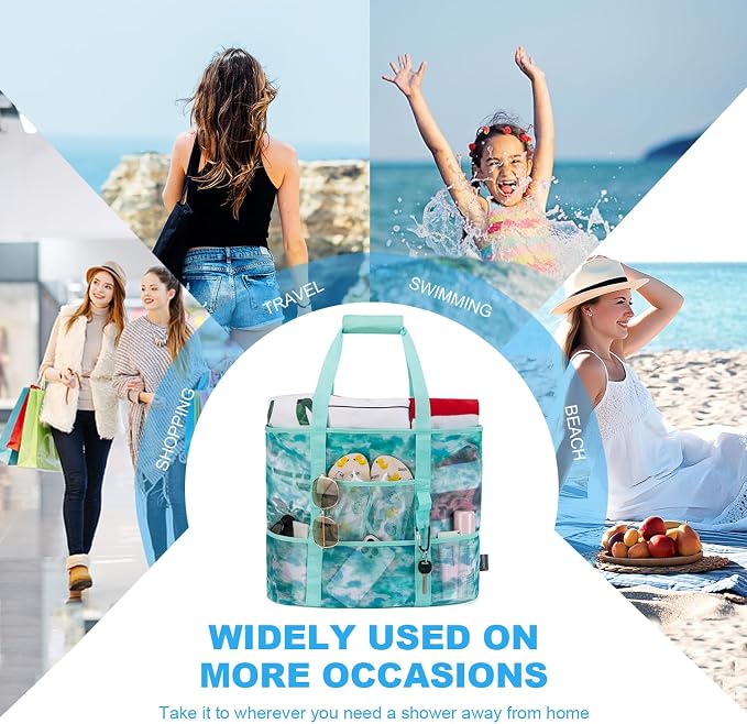 KABAQOO Mesh Beach Bag, Extra Large Beach Bags with 9 Pockets & Zipper Waterproof Lightweight Beach Tote for Beach/Pool Trip - Image 7