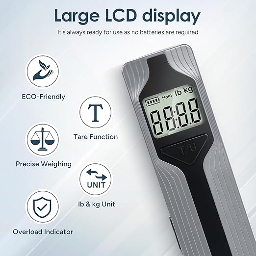Battery-Free Luggage Scale – No Batteries Needed, Portable Digital Hanging Suitcase Weight Scale for Air Travel & Checked Bags, 110lb/50kg, LCD Display, Compact Travel Accessory - Image 2