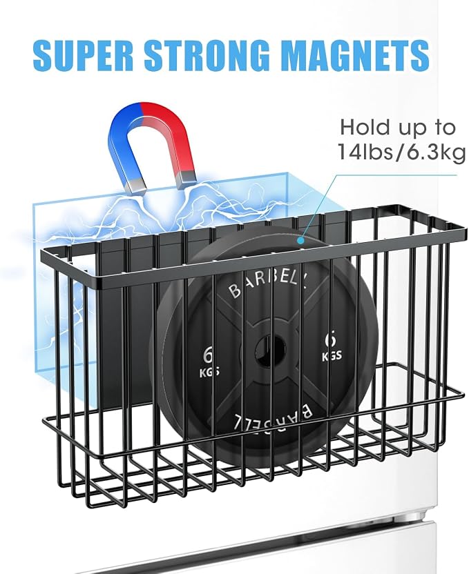 NiHome Magnetic Basket Organizer, Dryer Ball Holder, 2 Pack, Black | Hold Up to 14 Lbs, Fits Fridge or Any Metal Surface, No Drill Install, Saves Space for Home or Office, Medium & Small - Image 2