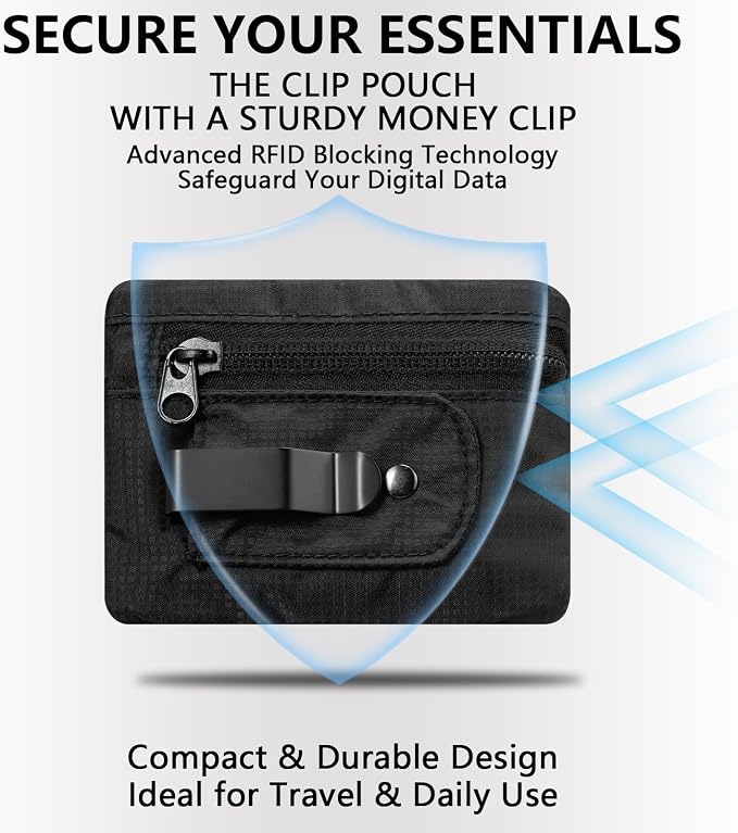 KOSMCCO RFID Blocking Clip Stash Pocket Travel Belt Wallet, Black | Compact Hidden Design, For Cards & Cash, Slim Pickpocket-Proof, Everyday Carry - Image 3