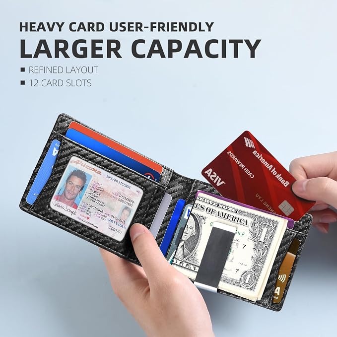 Zitahli Money Clip Wallets for Men,Slim Bifold Wallet 10-12 Cards, Mens Leather Wallet with ID Window,RFID Blocking Thin Minimalist Credit Card Holder,Gifts for Him - Image 2