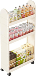 MiaLi 3 Tier Slim Storage Cart with Wheels, 1 PCS White Utility Slim Cart with Plastic, Adjustable Size for Laundry Kitchen Bathroom Narrow Places, Easy to Clean, Space Saving (White) by Unknown