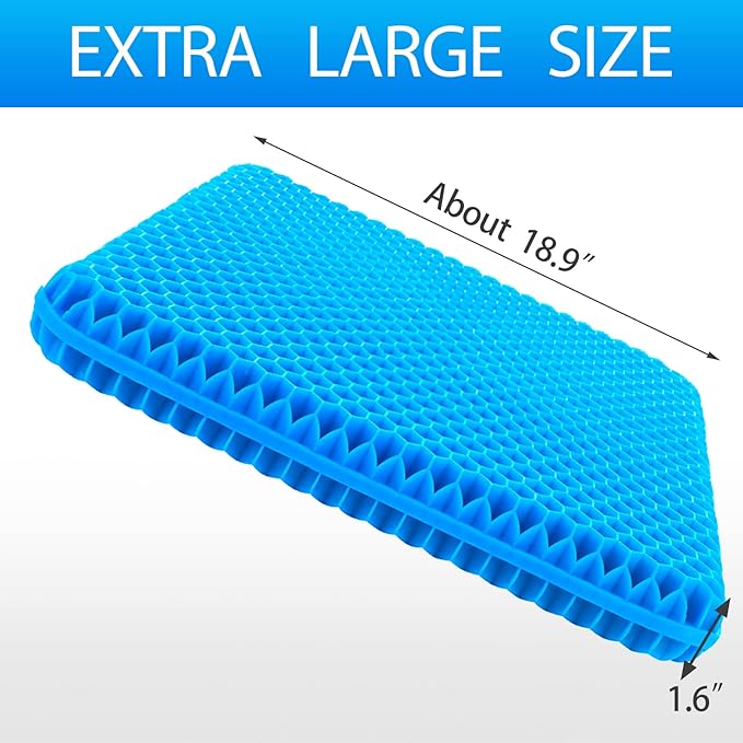Gel Seat Cushion for Long Sitting, (Thick & Large) Cushion for Wheelchair | Gel Cushion for Office Chair, Soft & Breathable, Chair Cushion, Gel Car Seat Cushion for Hip Pain (Blue Cushion+Black Cover) - Image 6