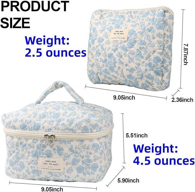 Fcteap Makeup Bag Travel Essentials Quilted Cosmetic Toiletry Pouch Organizer Insert for Women Dorm Room Essential Gift Large Capacity Opening Lightweight Cute Aesthetic Portable 2PCS (Heart) - Image 7