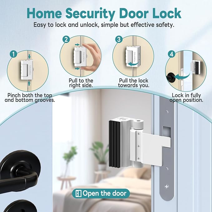 Upgraded Portable Security Door Reinforcement Lock - No Drilling Flip Lock Latch Prevents Unauthorized Entry Fits Inward-Opening Doors, Apartment, Hotel, Travel (White-1 Pc) - Image 7