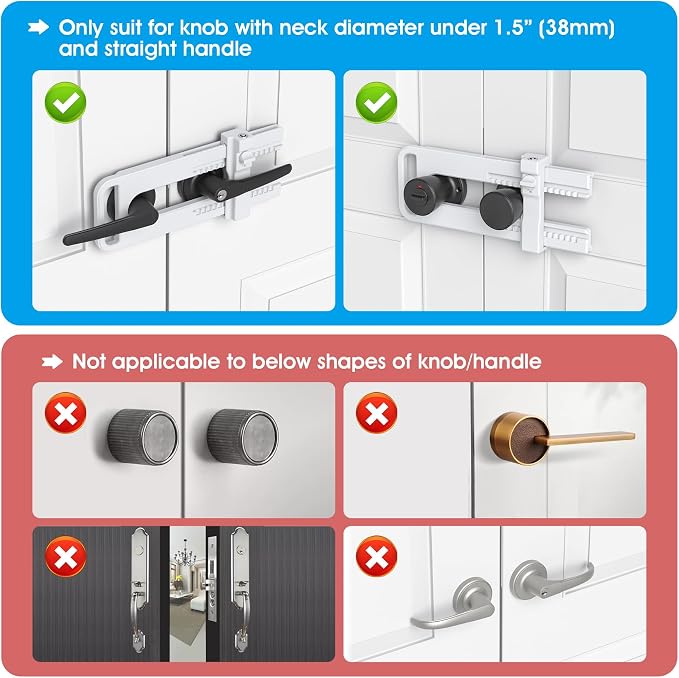 AST Childproof Double Door Security Lock, Adjustable Keyed French Door Lock | Lockout device for knobs and handles of double doors, prevent kick ins, Kids proof barricade, bigger adjustment, matte white - Image 4