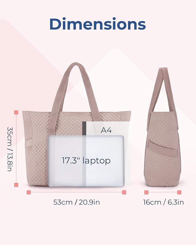 BAGSMART Crush Tote Bag for Women, 20L Puffer Work Tote with Zipper, Travel Essentials Quilted Nurse Hospital Bag - Image 3
