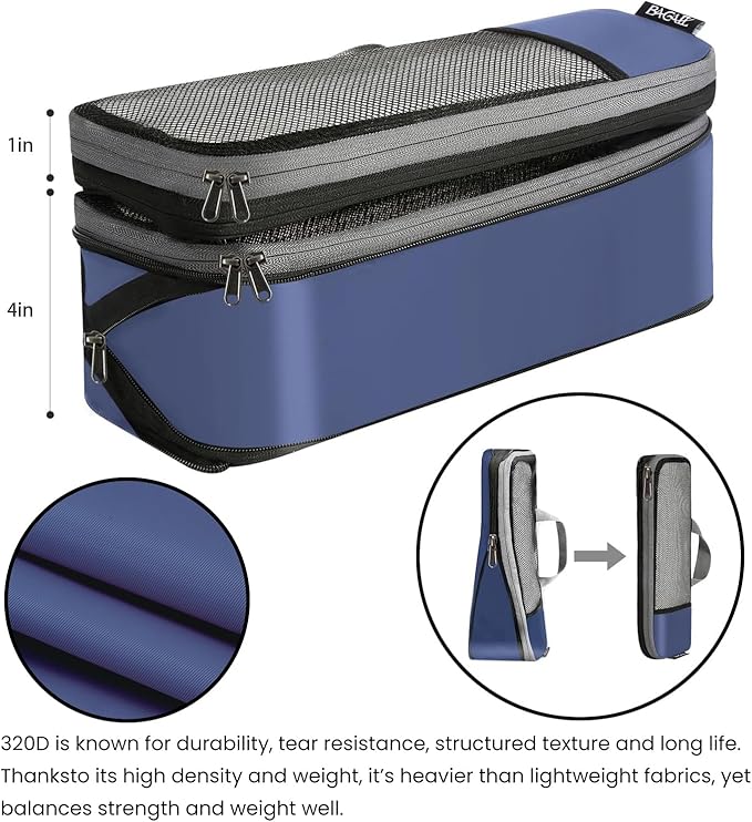 BAGAIL 4 Set/6 Set/8 Set Compression Packing Cubes Travel Accessories Expandable Packing Organizers (Half Mesh, 6-Navy) - Image 6