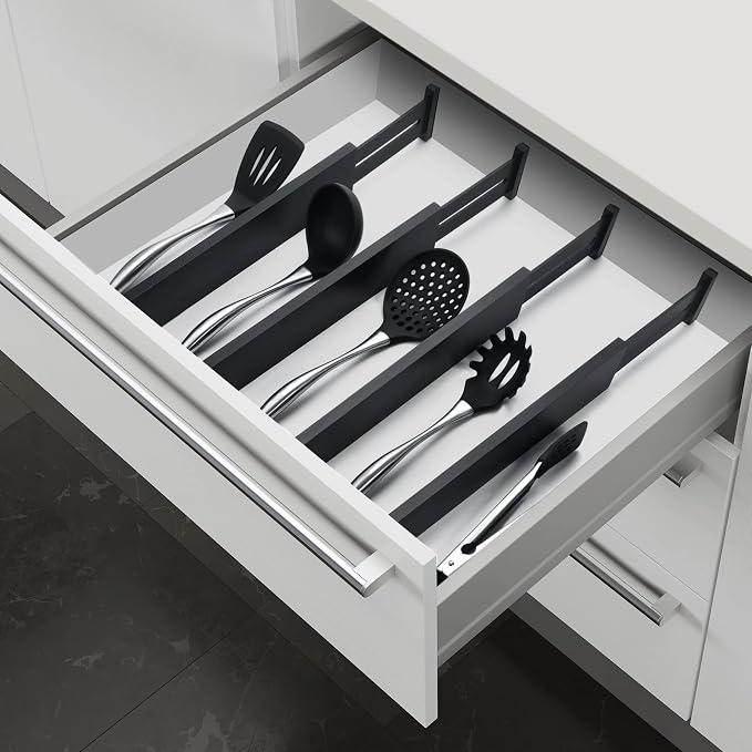4 Pack Bamboo Drawer Dividers 2.6" High, Adjustable from 12 Inch to 17 Inch | Expandable Kitchen Drawer Organizer Separators for Clothes, Kitchen, Bedroom, Dresser, Office (Black) - Image 3